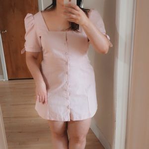 Pink linen handmade dress with sleeve detail